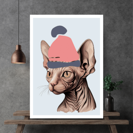 Obraz-Sphynx kočka s čepicí