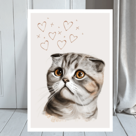 Obraz Skotská klapouchová kočka a srdíčka