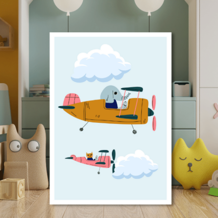 Obraz do dětského pokoje - Slon a kočka v letadle